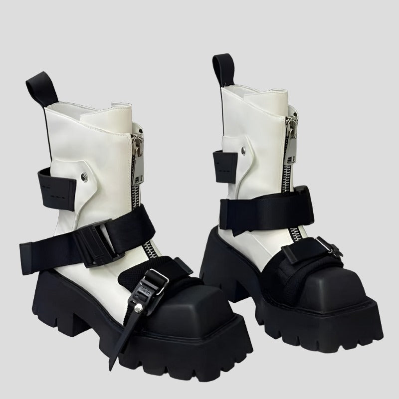Women's Belt Buckle Zipper Fashion Boots - true-deals-club