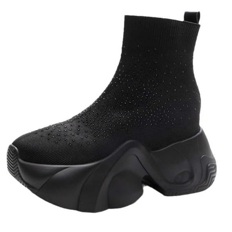 Women's 8cm Stretch Knitted Sock Platform Boots - true-deals-club