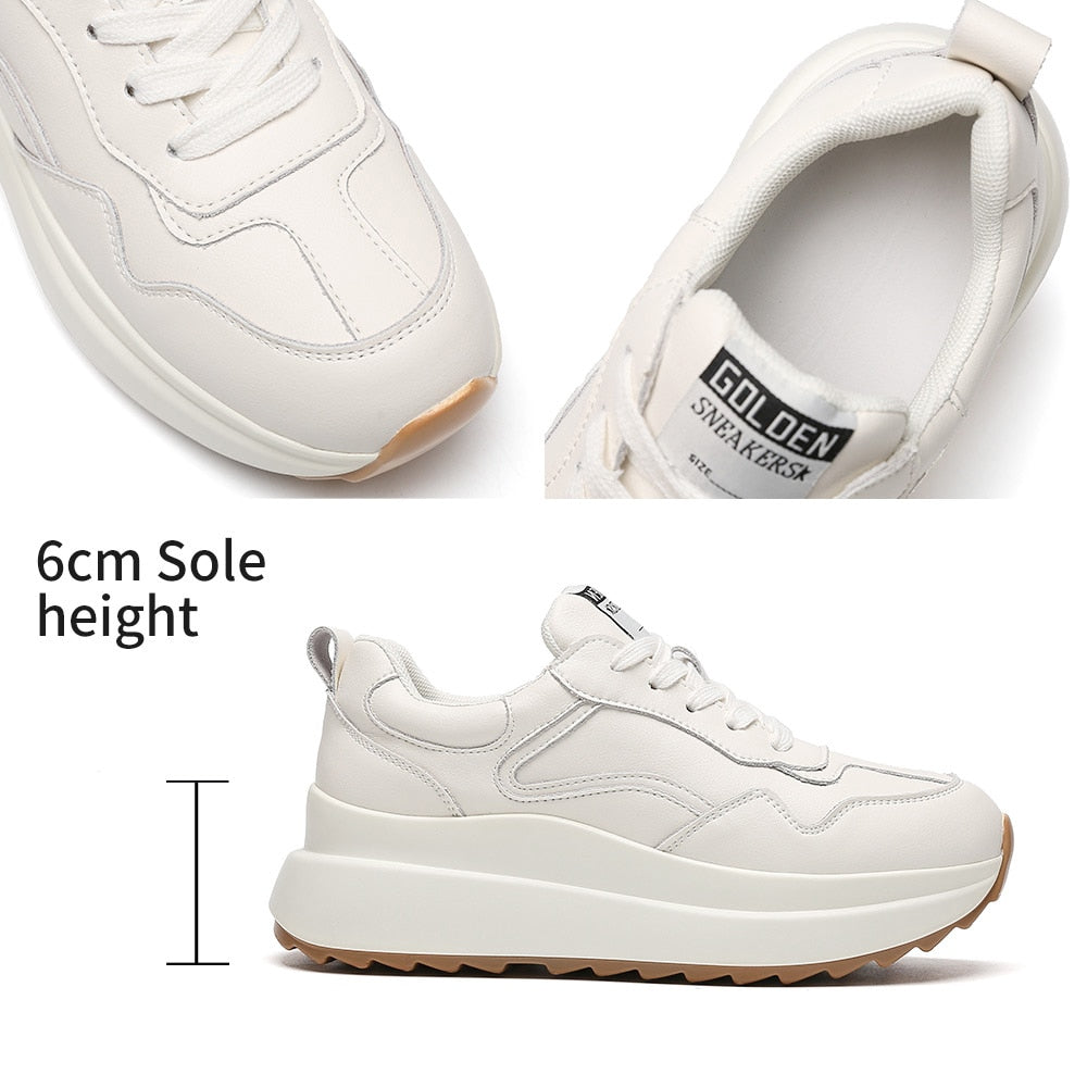 White Leather Platform Sneakers: Women's Stylish Footwear - true-deals-club