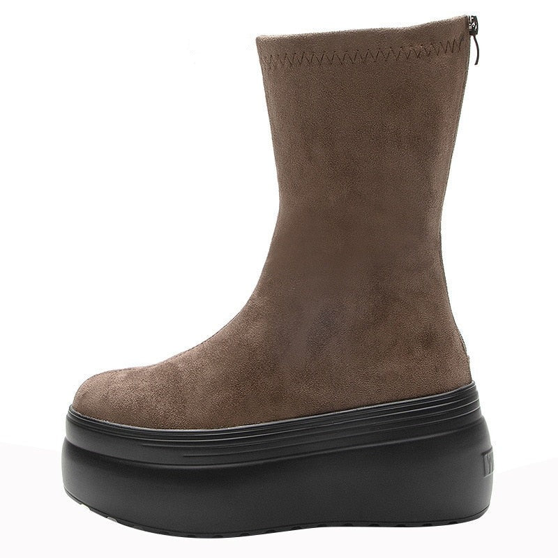 Women's  8cm Suede Leather Platform Boots - True-Deals-Club
