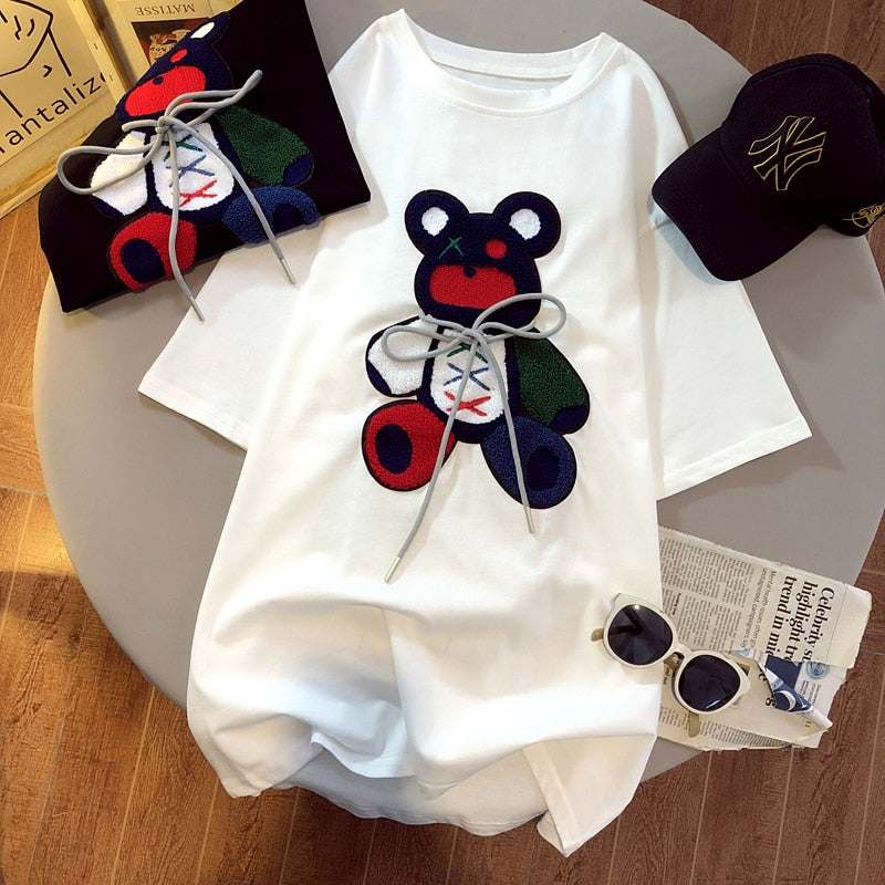 Women's Embroidered Bear T-shirts - true-deals-club