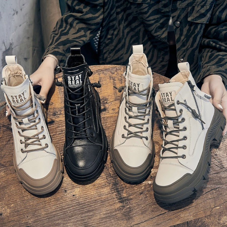 Women's Leather Zip Martin Boots - true-deals-club
